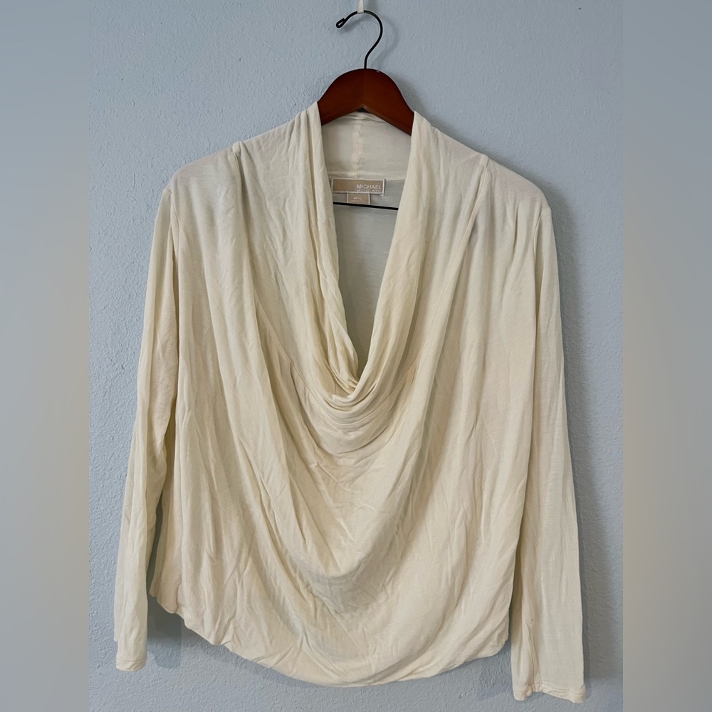 Michael Kors Cream Draped Long Sleeve Top